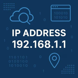 IP address graphic with 192.168.1.1 and digital elements
